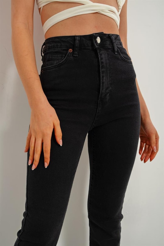 Yırtmaçlı Straight Jean Füme