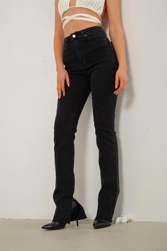 Yırtmaçlı Straight Jean Füme