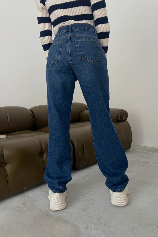 Yüksek Bel Denim Pantolon Mavi