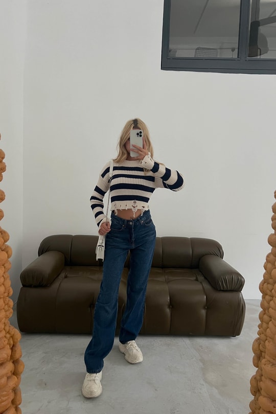 Yüksek Bel Denim Pantolon Mavi