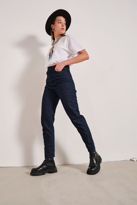 Yüksek Bel Skinny Jean Koyu Mavi