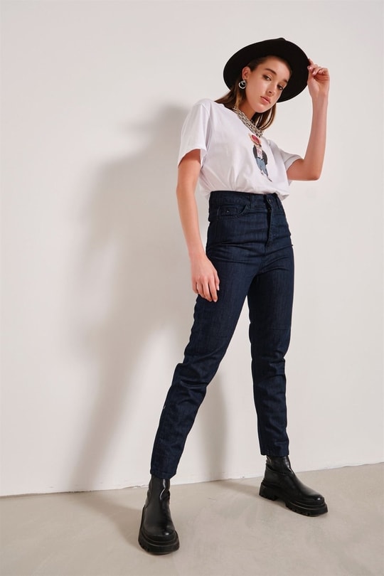 Yüksek Bel Skinny Jean Koyu Mavi