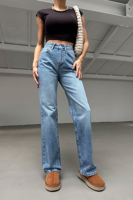 Yüksek Bel Straight Jean Açık Mavi