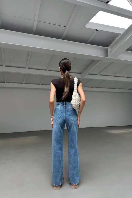 Yüksek Bel Straight Jean Açık Mavi