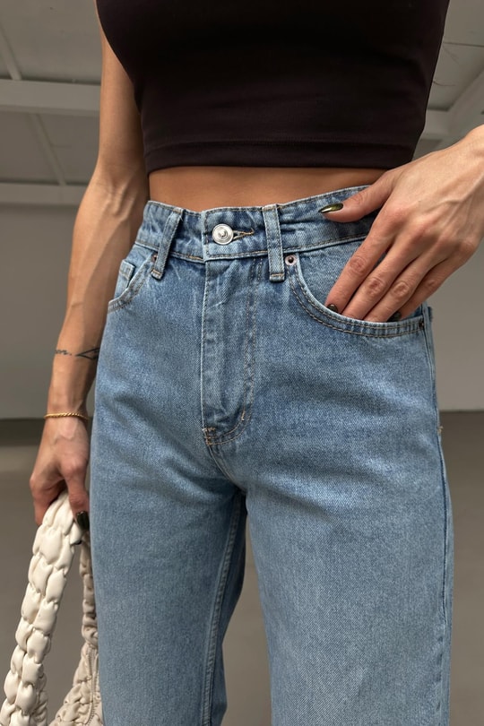 Yüksek Bel Straight Jean Açık Mavi