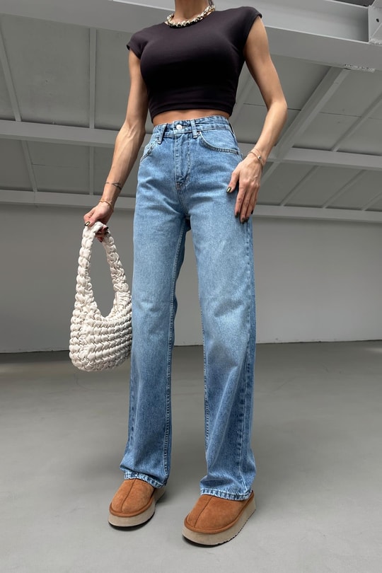 Yüksek Bel Straight Jean Açık Mavi