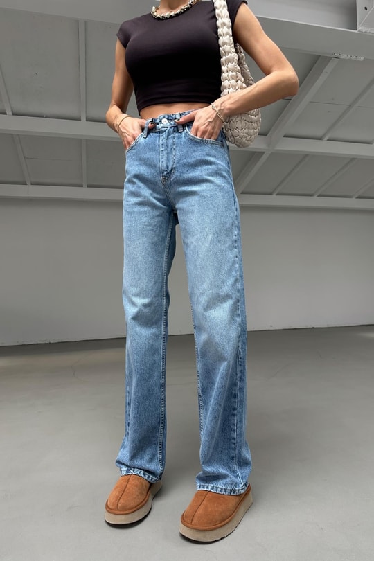 Yüksek Bel Straight Jean Açık Mavi