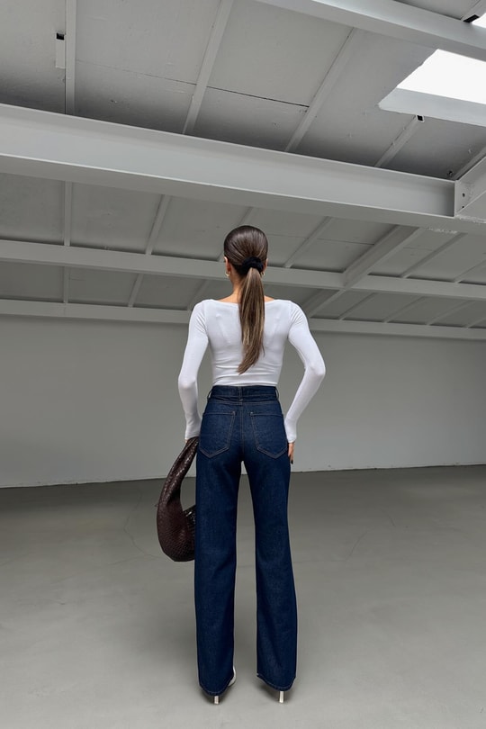 Yüksek Bel Straight Jean Lacivert