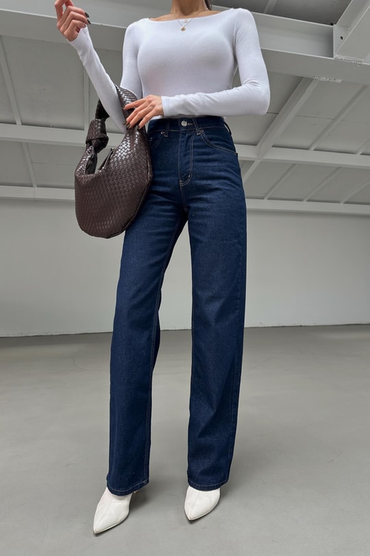Yüksek Bel Straight Jean Lacivert