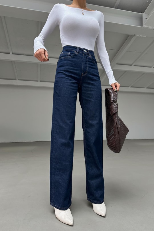 Yüksek Bel Straight Jean Lacivert