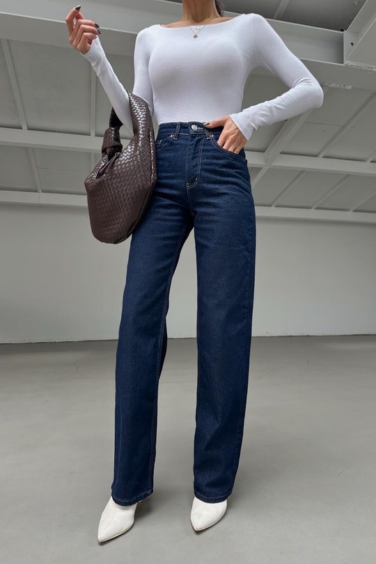 Yüksek Bel Straight Jean Lacivert