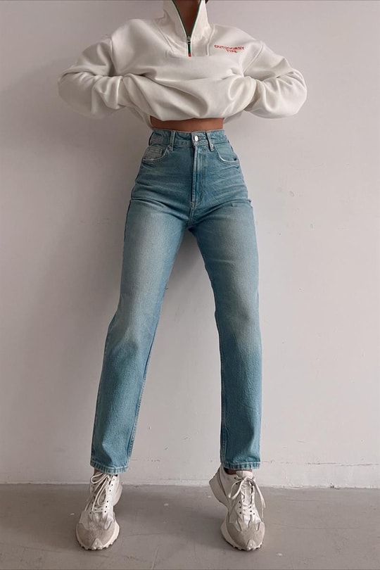 Yüksek Bel Trendy Mom Jean Mavi