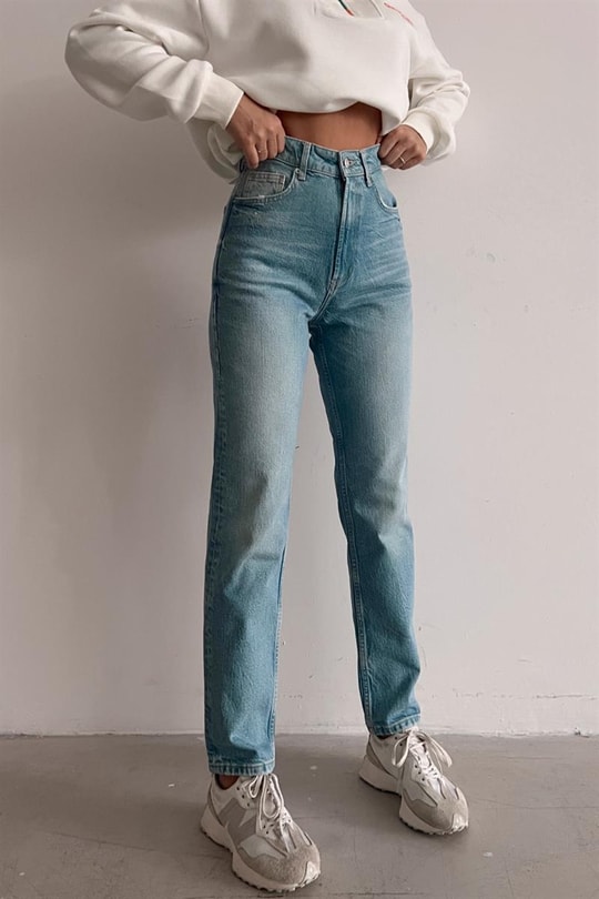 Yüksek Bel Trendy Mom Jean Mavi