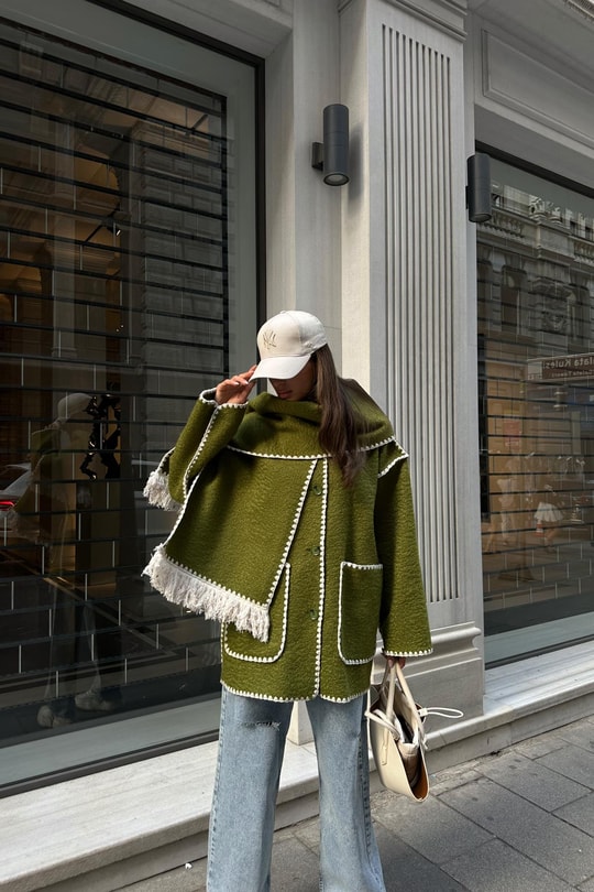 Atkılı Buklet Mont Yeşil