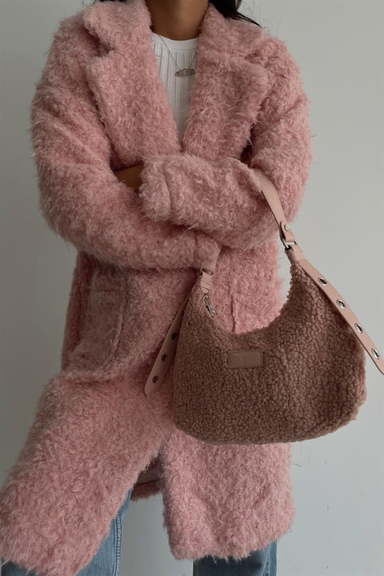Cep Detay Peluş Yumoş Kaban Pembe
