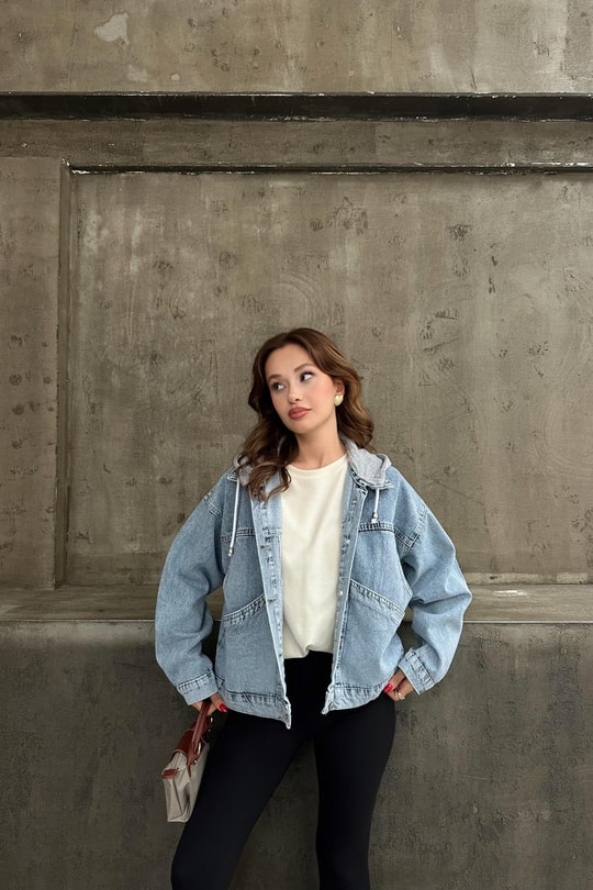 Kapüşonlu Denim Ceket Mavi