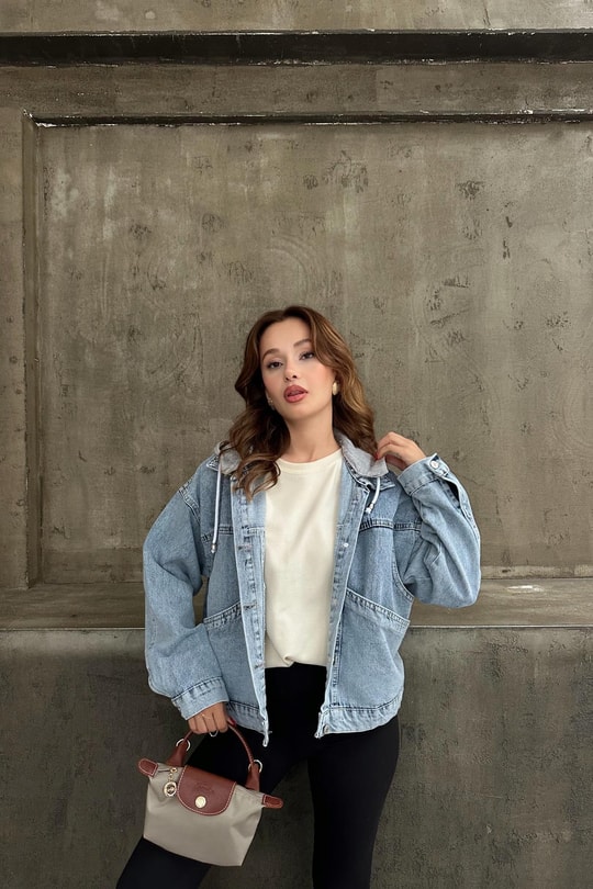 Kapüşonlu Denim Ceket Mavi