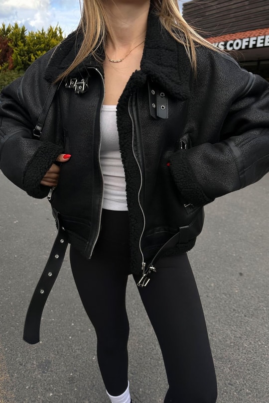 Kürk Yaka Nubuk Biker Mont Siyah