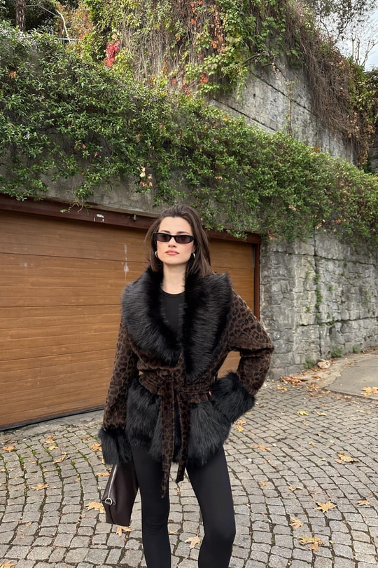 Kürklü Leopar Desenli Kaban LEOPAR DESEN