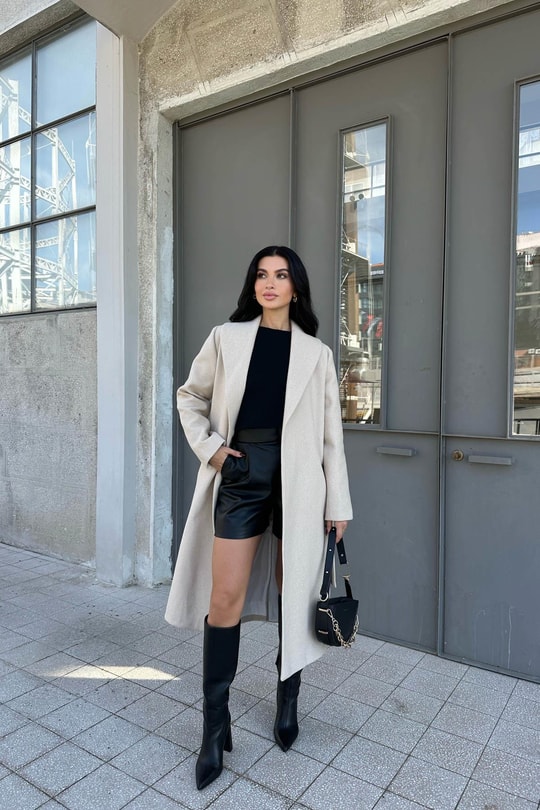 Kuşaklı Kaşe Kaban Bej