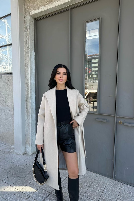 Kuşaklı Kaşe Kaban Bej