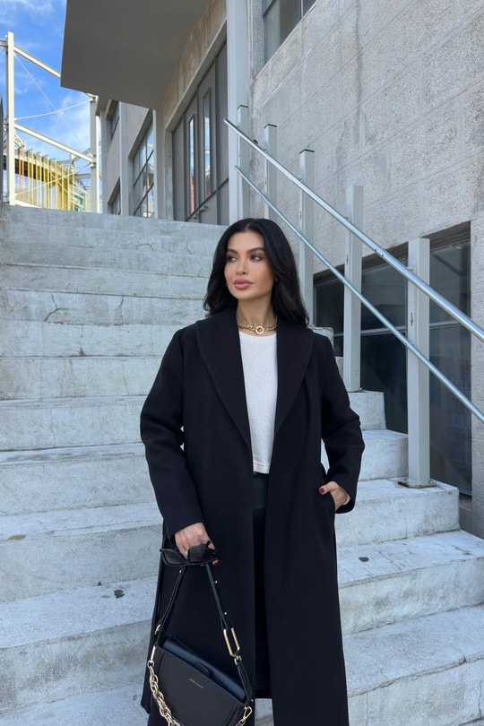 Kuşaklı Kaşe Kaban Siyah