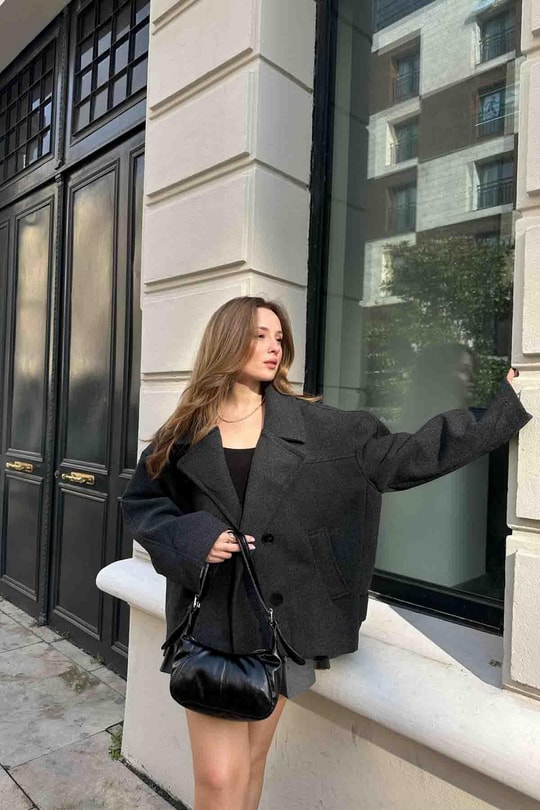 Oversize Kısa Kaban Antrasit