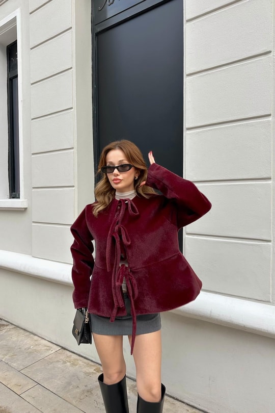 Pinterest Soft Kısa Kaban Bordo
