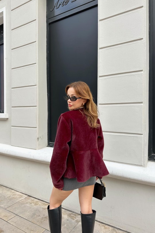 Pinterest Soft Kısa Kaban Bordo
