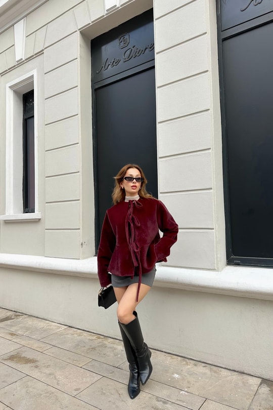 Pinterest Soft Kısa Kaban Bordo