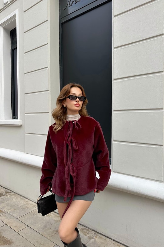 Pinterest Soft Kısa Kaban Bordo