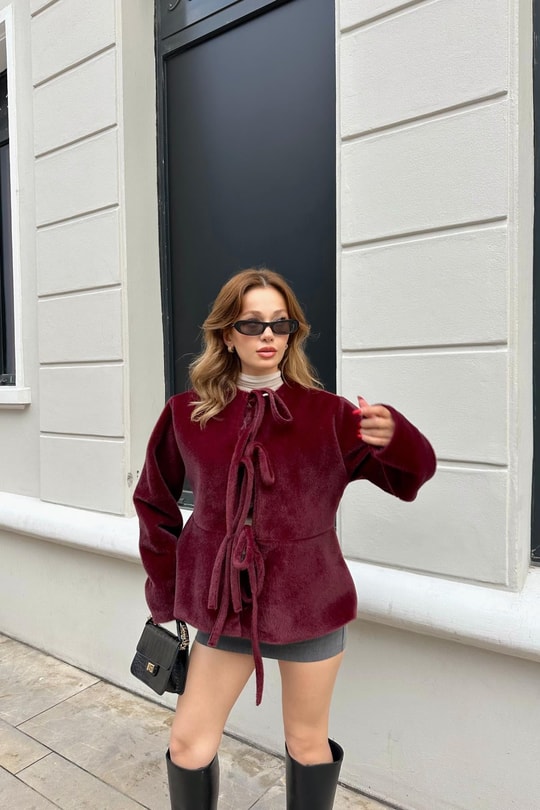 Pinterest Soft Kısa Kaban Bordo