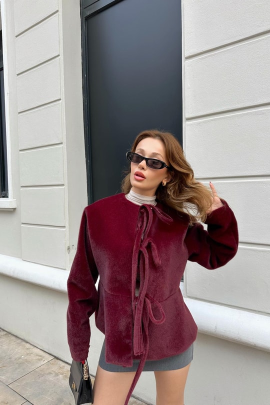 Pinterest Soft Kısa Kaban Bordo