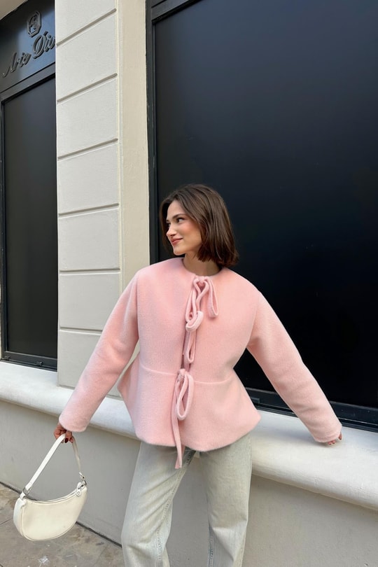 Pinterest Soft Kısa Kaban Pudra