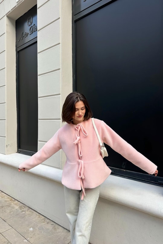 Pinterest Soft Kısa Kaban Pudra