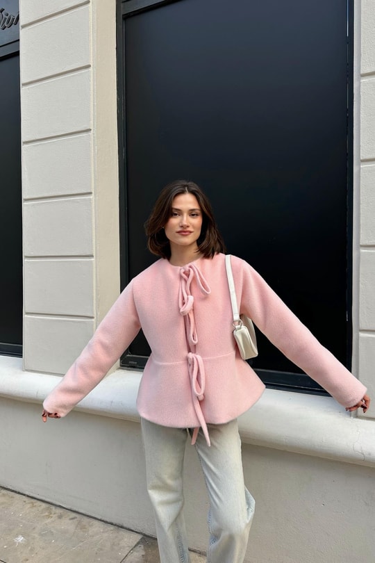 Pinterest Soft Kısa Kaban Pudra