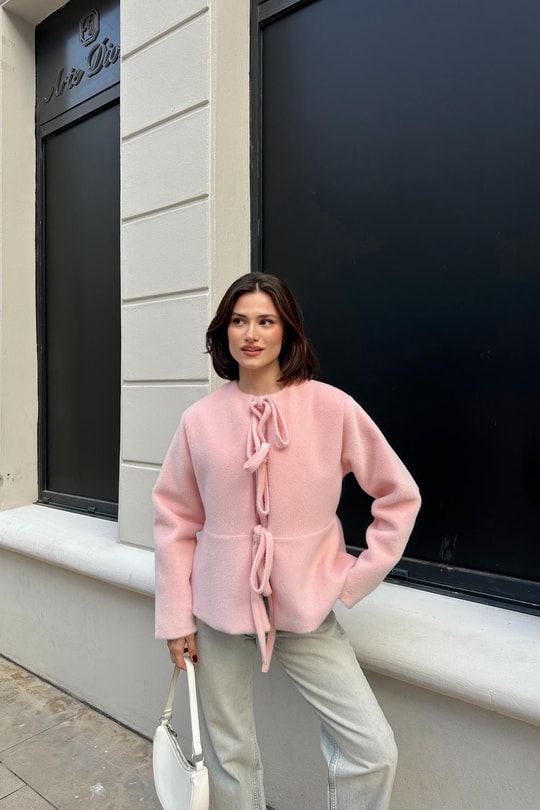 Pinterest Soft Kısa Kaban Pudra