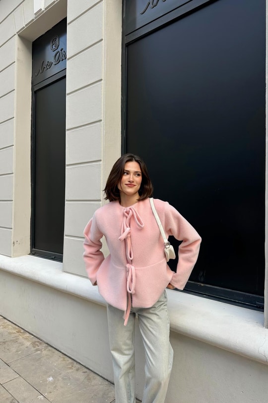 Pinterest Soft Kısa Kaban Pudra