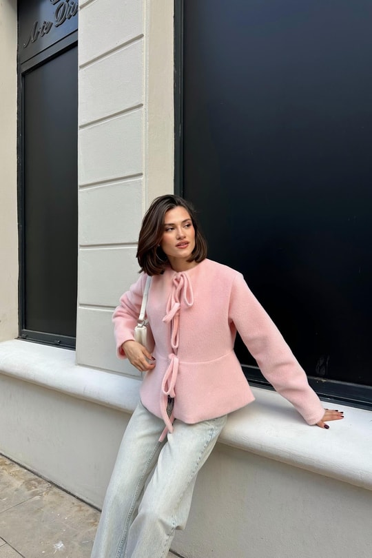 Pinterest Soft Kısa Kaban Pudra