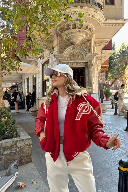 Powergirl Deri Garnirli Yumoş Mont Kırmızı