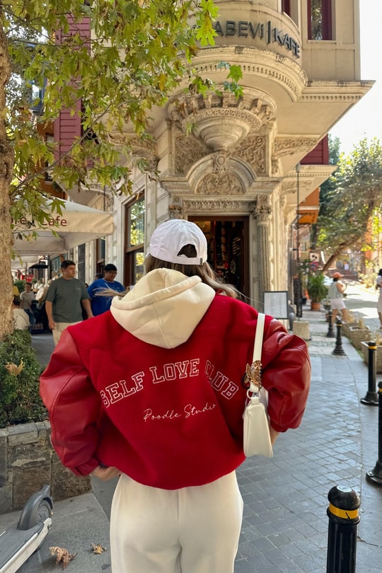 Powergirl Deri Garnirli Yumoş Mont Kırmızı