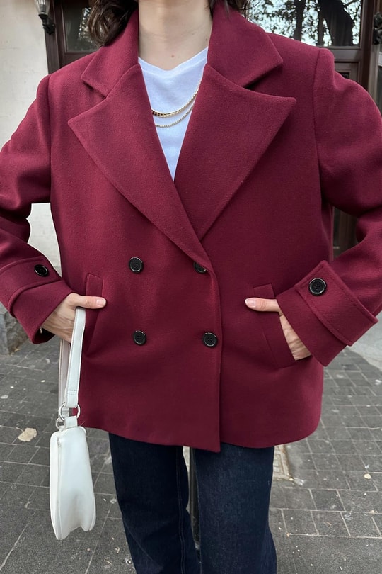 Premium Kruvaze Kısaı Kaban Bordo