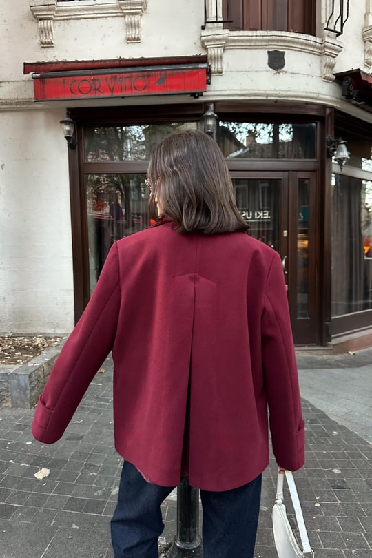 Premium Kruvaze Kısaı Kaban Bordo