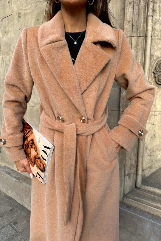 Premıum Tüylü Maxi Kaban Camel