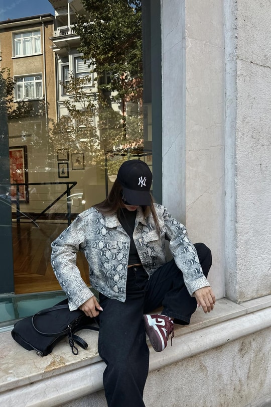 Snake Desen Vintage Denim Mont Ekru