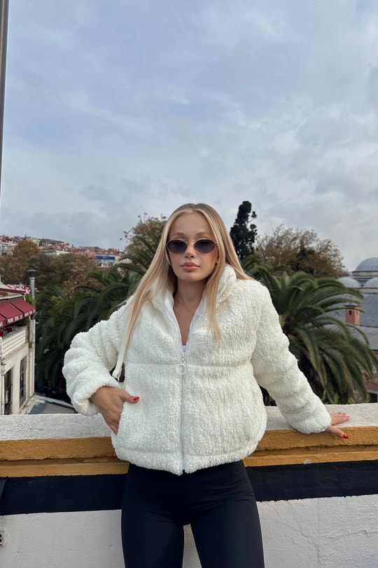 Teddy Dik Yaka Mont Beyaz