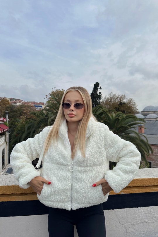 Teddy Dik Yaka Mont Beyaz
