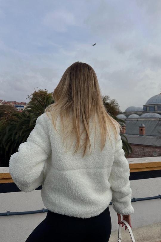 Teddy Dik Yaka Mont Beyaz