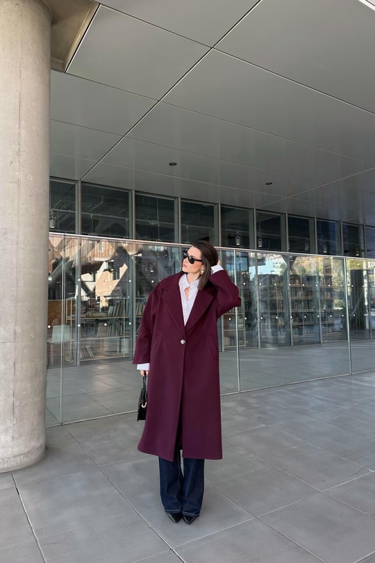 Tek Düğme Kaşe Kaban Bordo