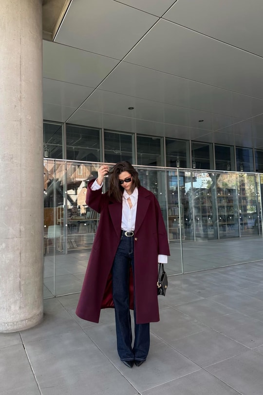 Tek Düğme Kaşe Kaban Bordo